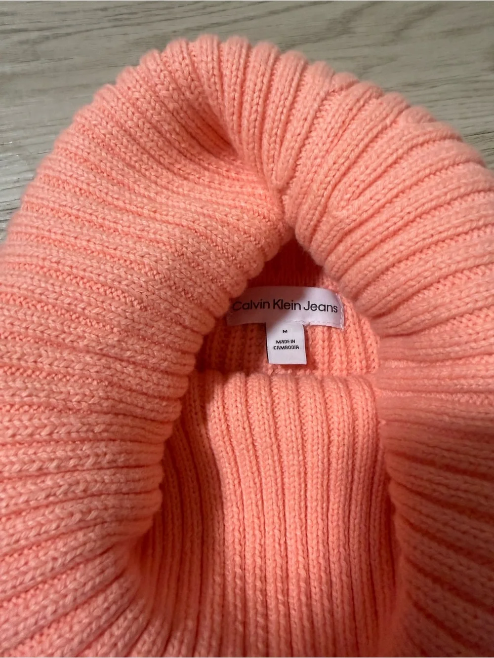 Calvin Klein Salmon Pink Cable Knit Turtleneck Sweater Open Shoulder Womens Sz M